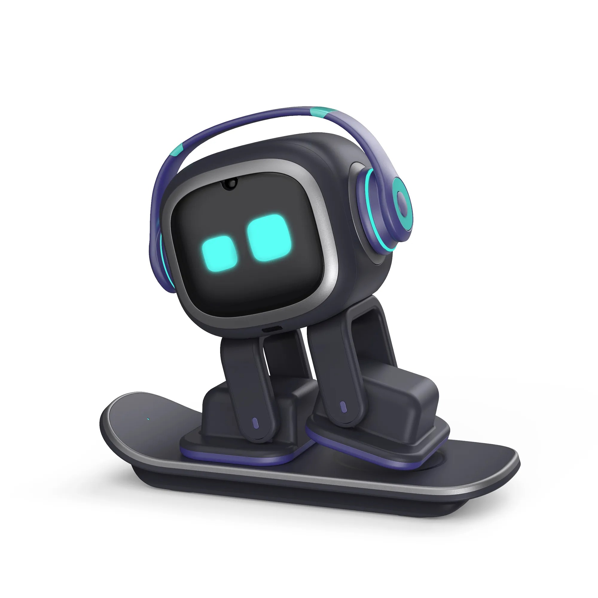 Robot de bureau EMO sur sa station de recharge